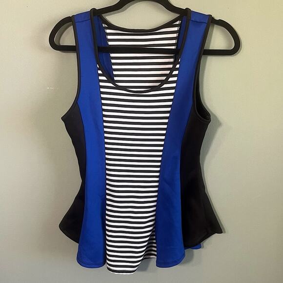 Mary Jane Preppy Striped Bold ColorBlock Sleeveless Peplum Top, Size Large - Picture 1 of 12